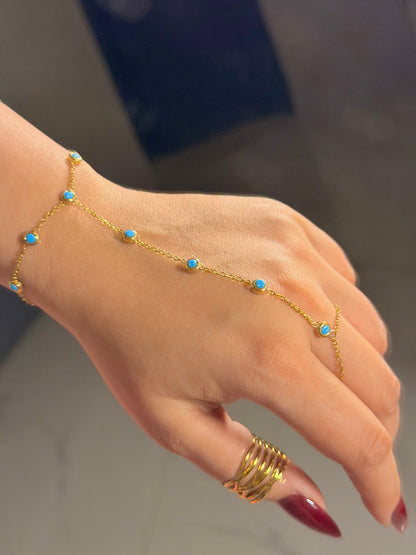 Blue Turquoise Hand Chain Bracelet