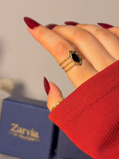 Black Onyx Inspired Ring - Vintage Layered Band Design
