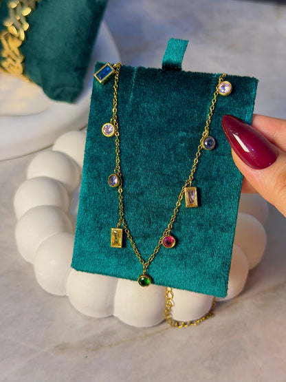 Multicolor Gemstone Charm Necklace