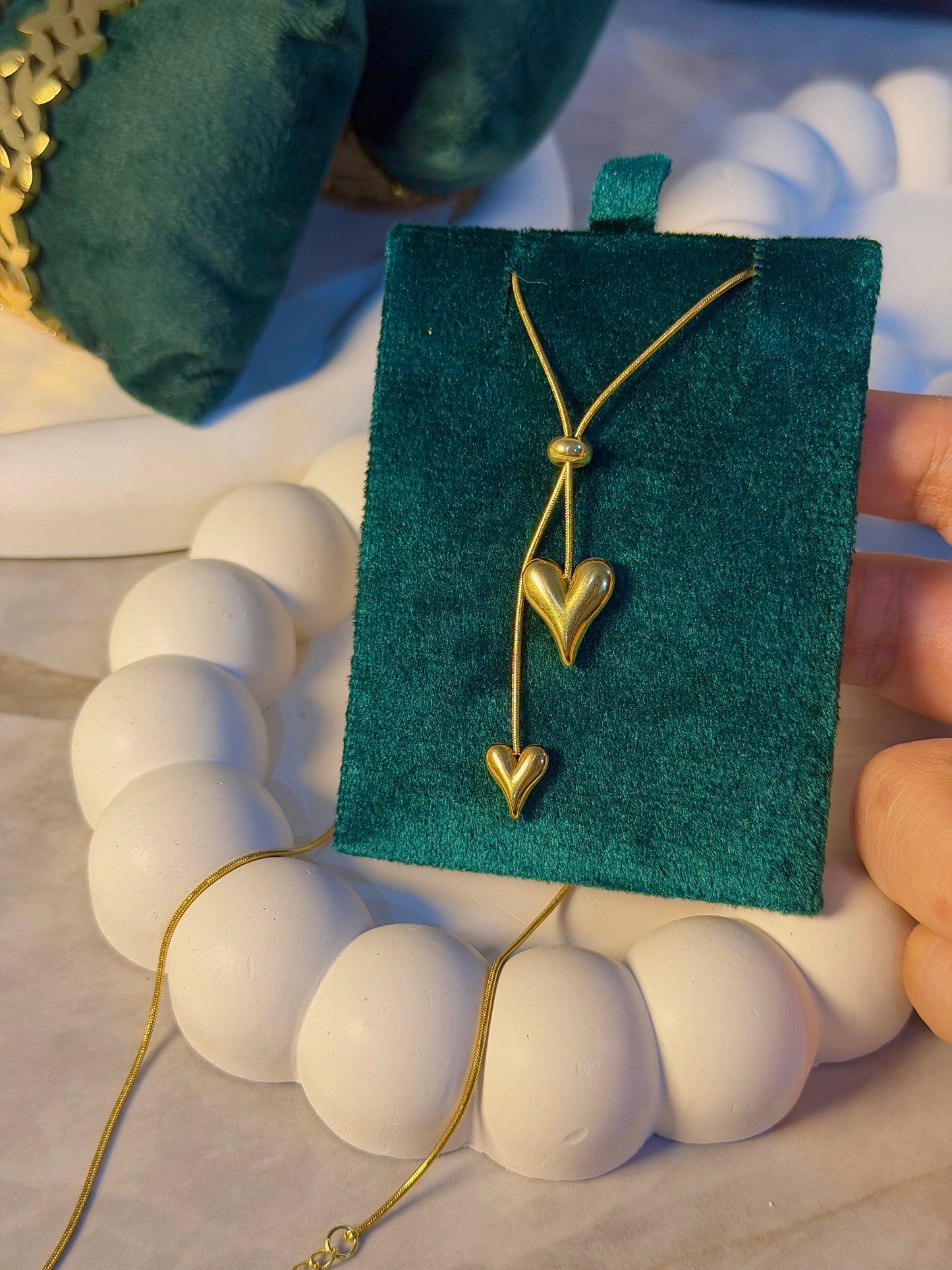Golden Double Heart Chain Necklace