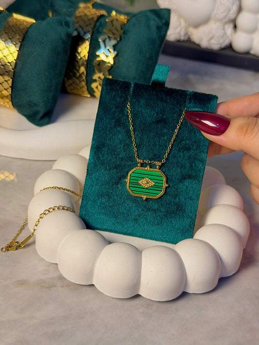 Emerald Green Pendant Necklace Gold – Stainless Steel Geometric Necklace for Women