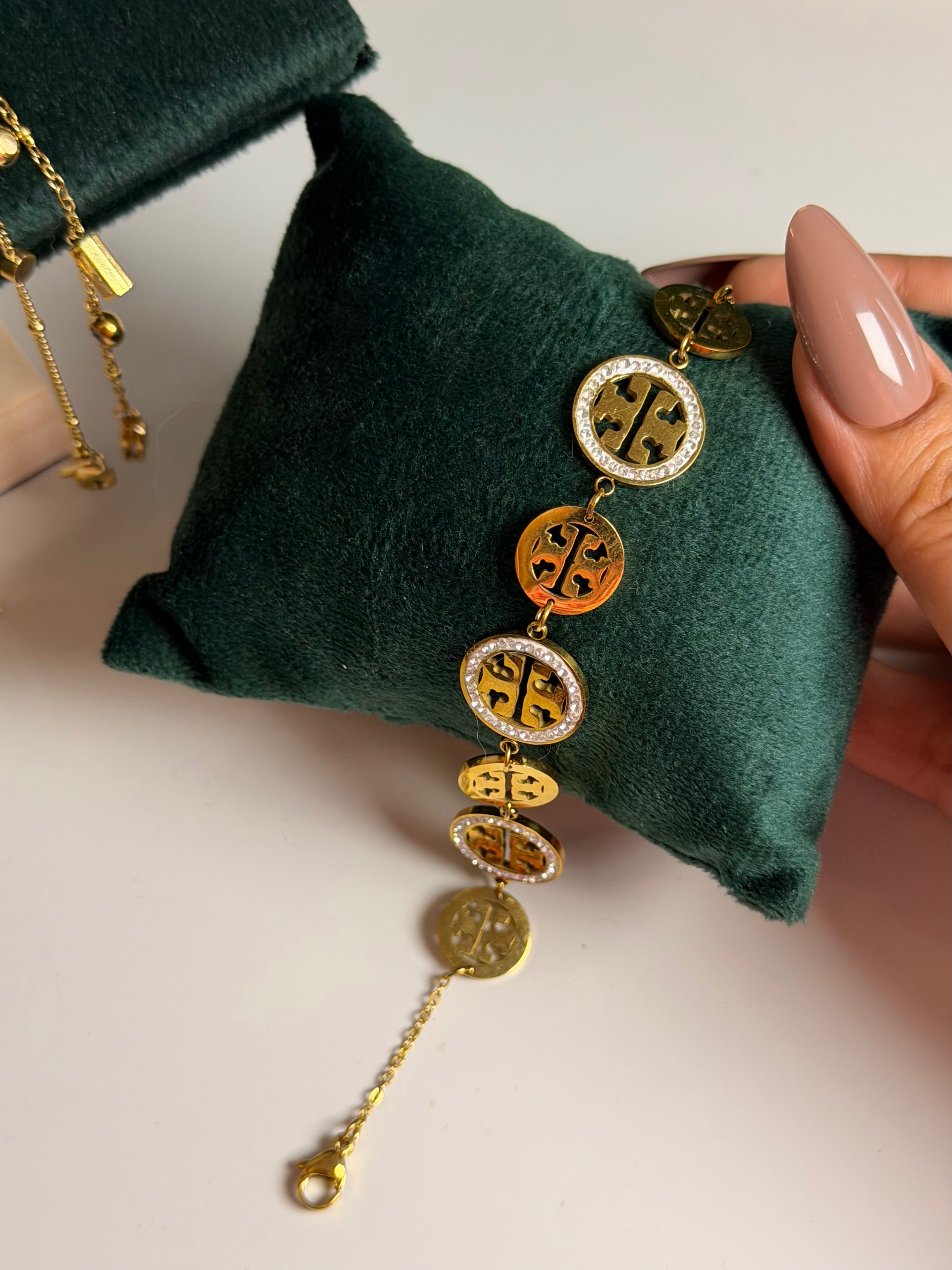 Gold & Crystal Circle Charm Bracelet