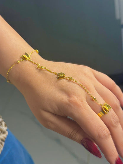 Elegant Butterfly Handpiece Bracelet & Ring Set in Gold