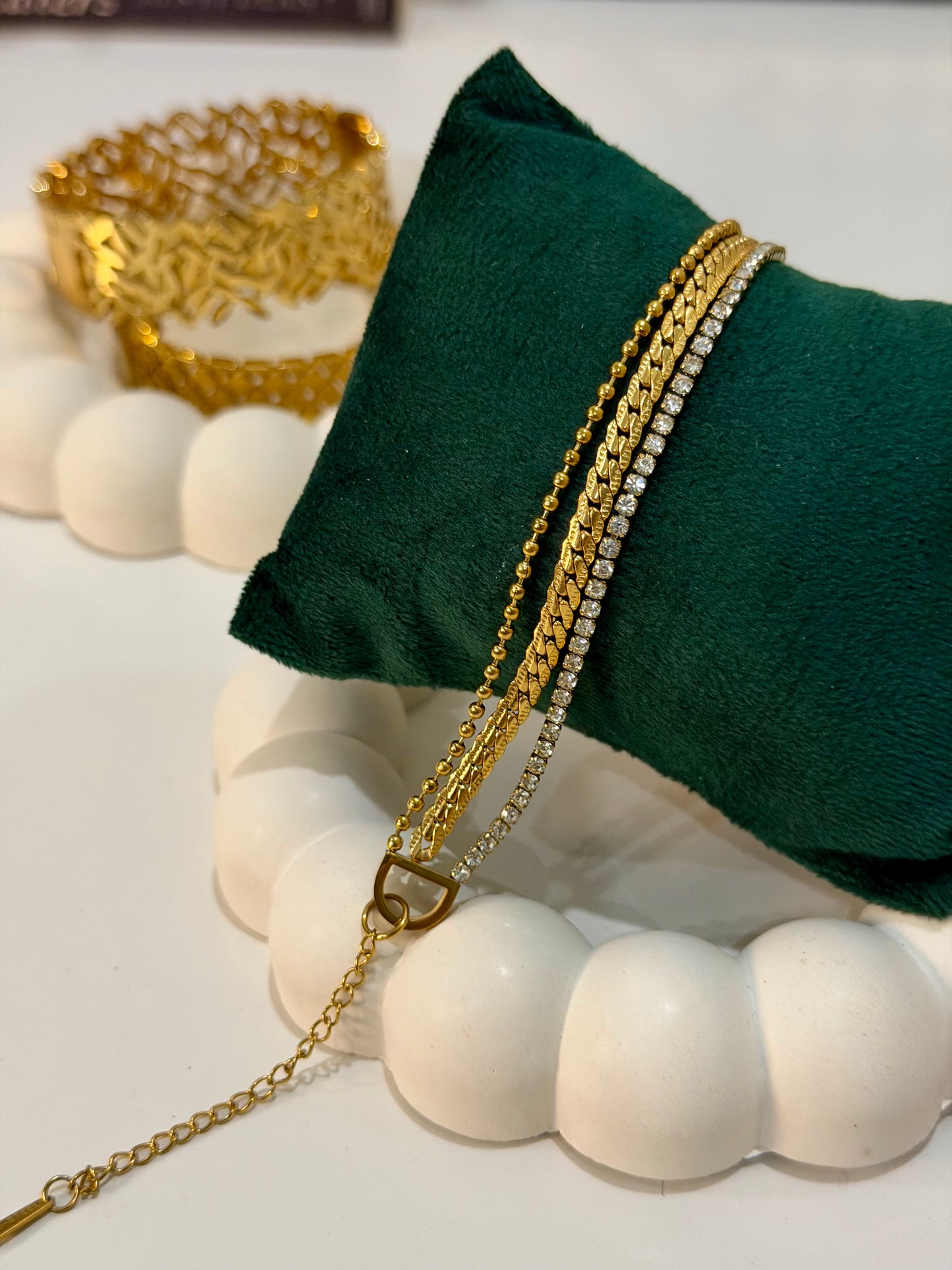 Gold Multi-Layered Bracelet Set with Sparkling Crystals