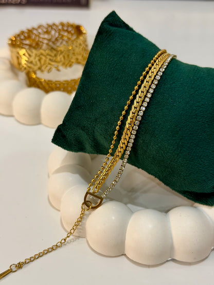 Gold Multi-Layered Bracelet Set with Sparkling Crystals