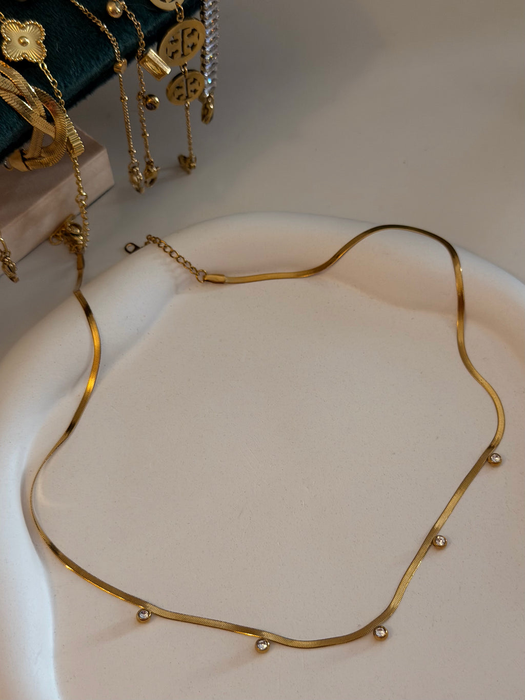 Luxurious Beaded Gold Snake Chain Necklace