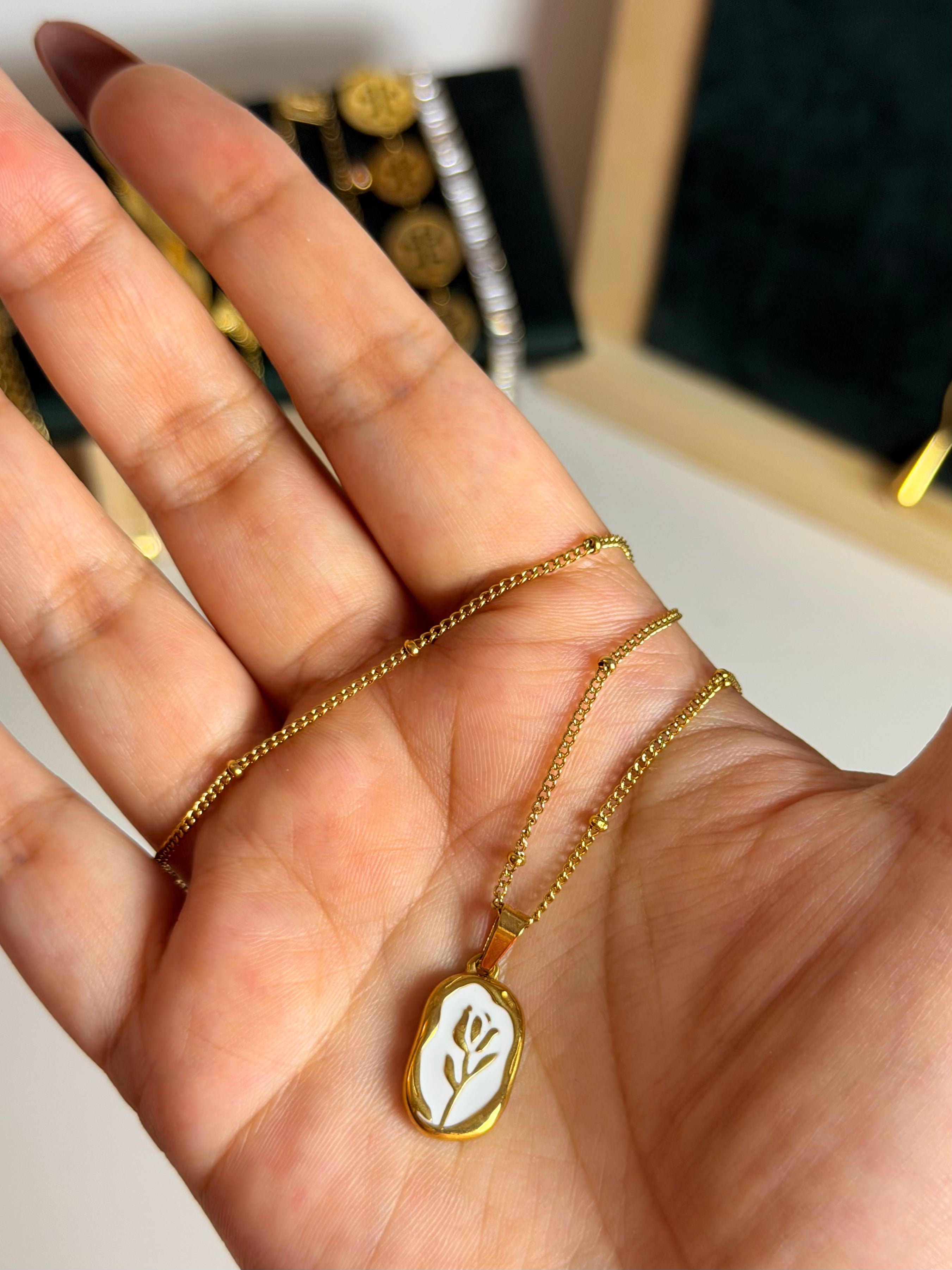 Floral Enamel Gold Pendant Necklace