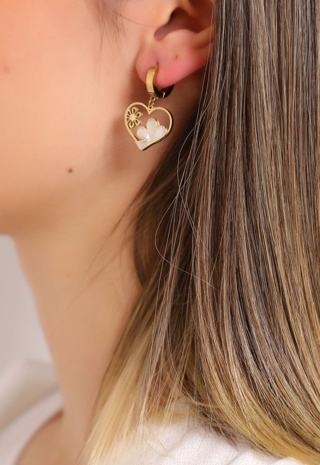 Heart Flower Drop Earrings