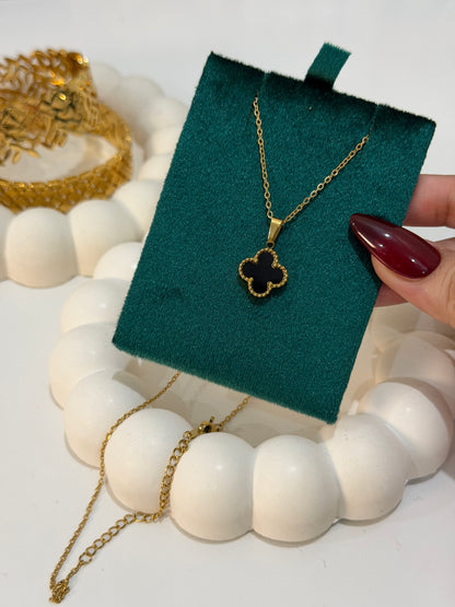 Clover Charm Necklace (Black & White)