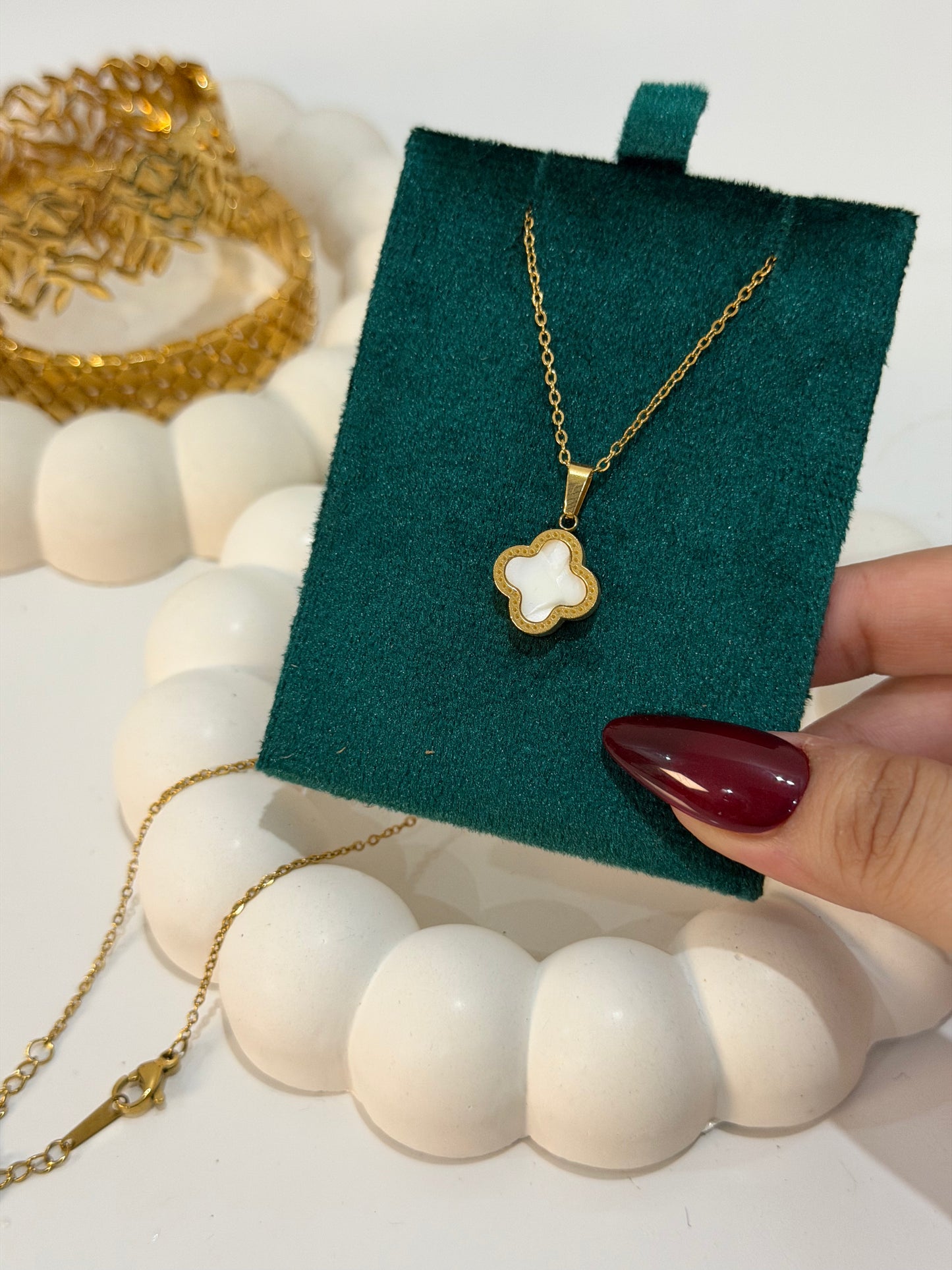 Clover Charm Necklace (Black & White)