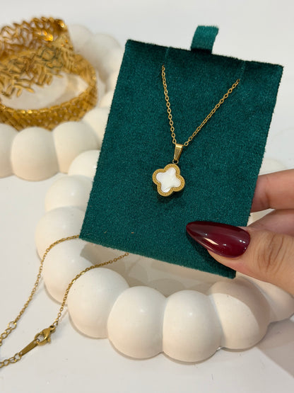 Clover Charm Necklace (Black & White)