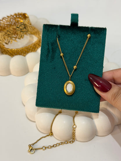 Gold Oval Enamel Pendant Necklace