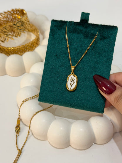 Floral Enamel Gold Pendant Necklace