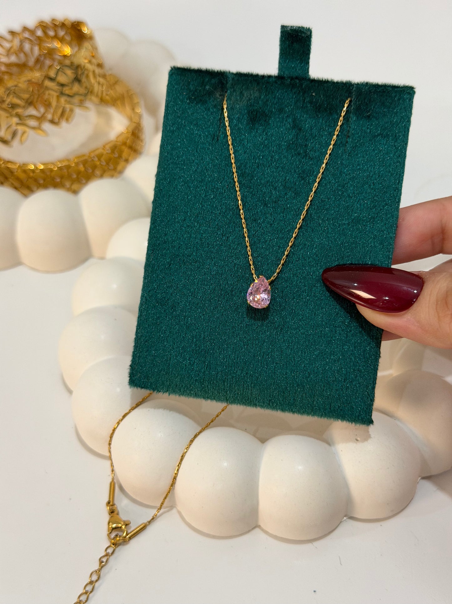 Pink Teardrop Crystal Pendant Necklace