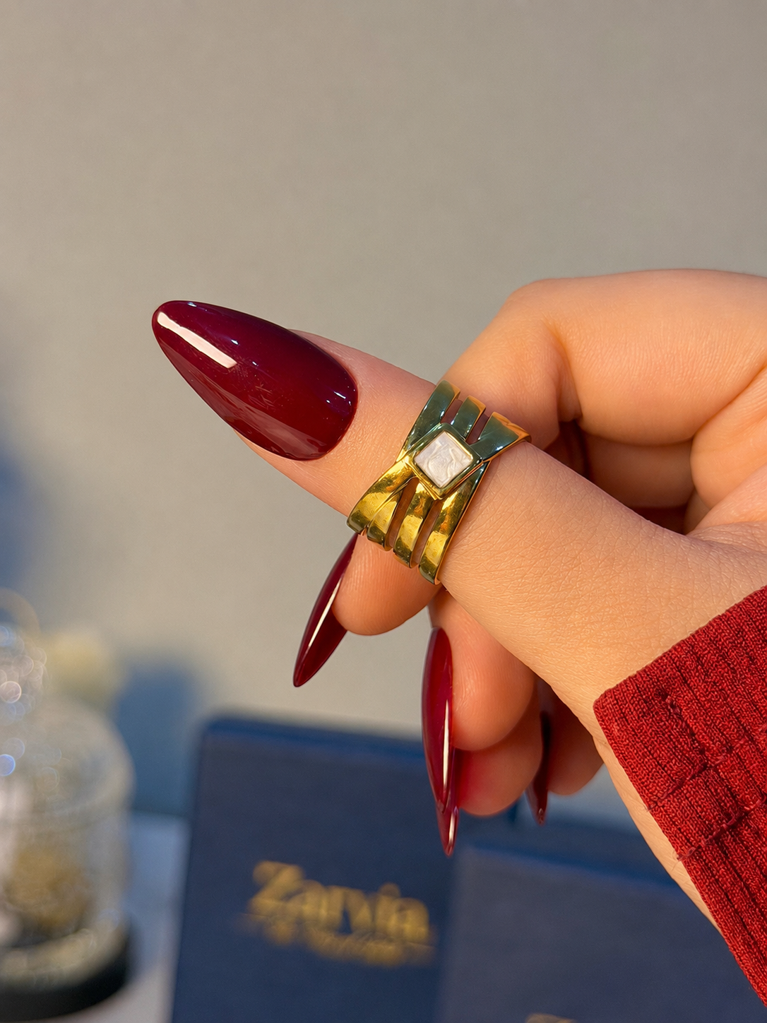 Modern Pearl Accent Gold Ring for Women