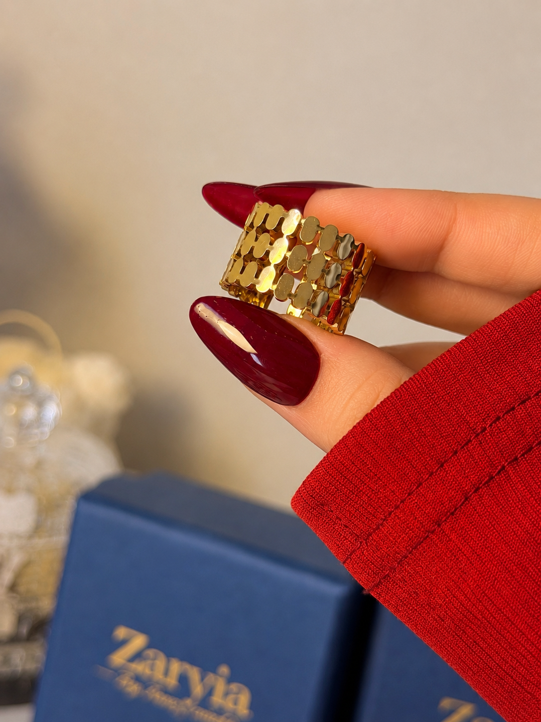 Geometric Gold Band Ring – Wide Statement Stainless Steel Ring