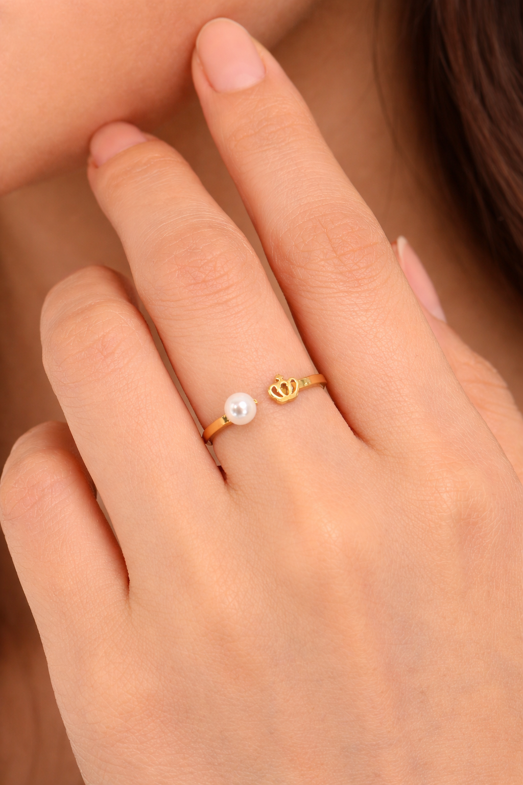Gold Metal Ring with Pearl & Charms