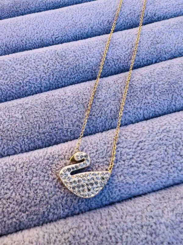 Swan Pendant Necklace with Sparkling Stones - White/Silver
