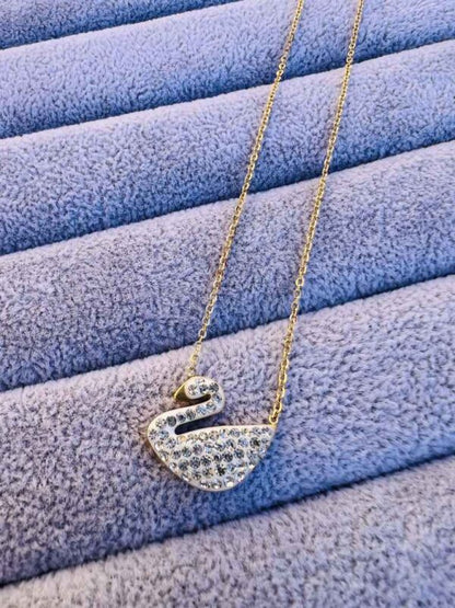 Swan Delicate Necklace with Sparkling Stones - White Golden