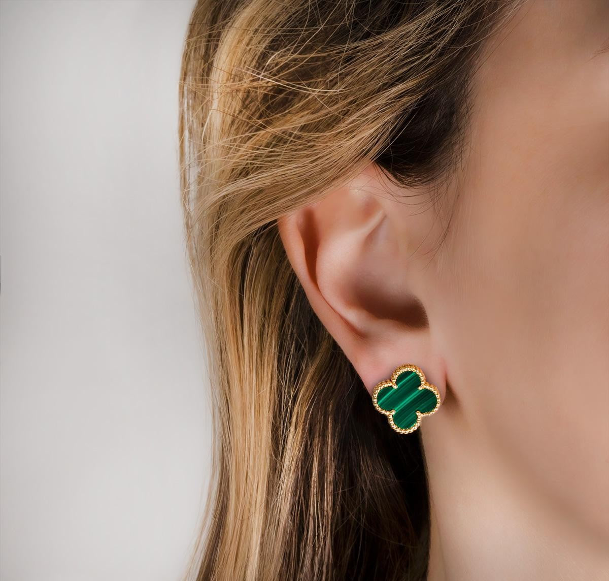 Green Stone Clover Studs Earrings