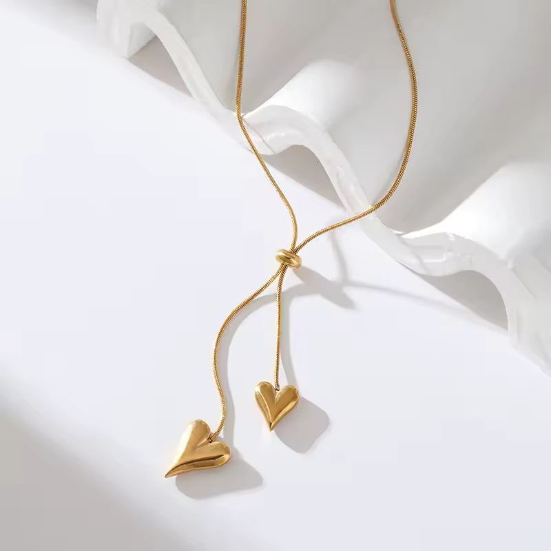 Golden Double Heart Chain Necklace