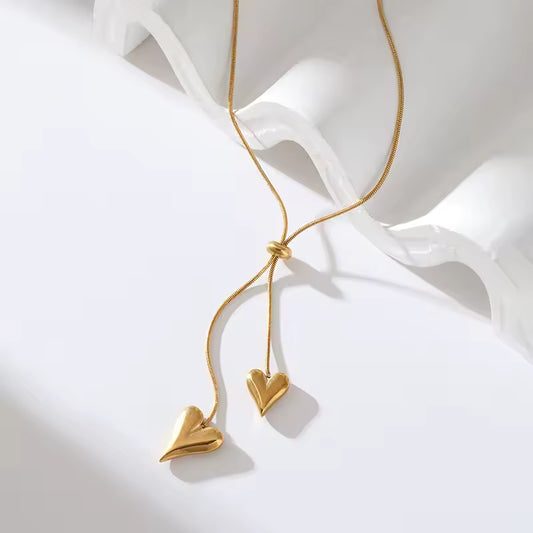 Golden Double Heart Chain Necklace