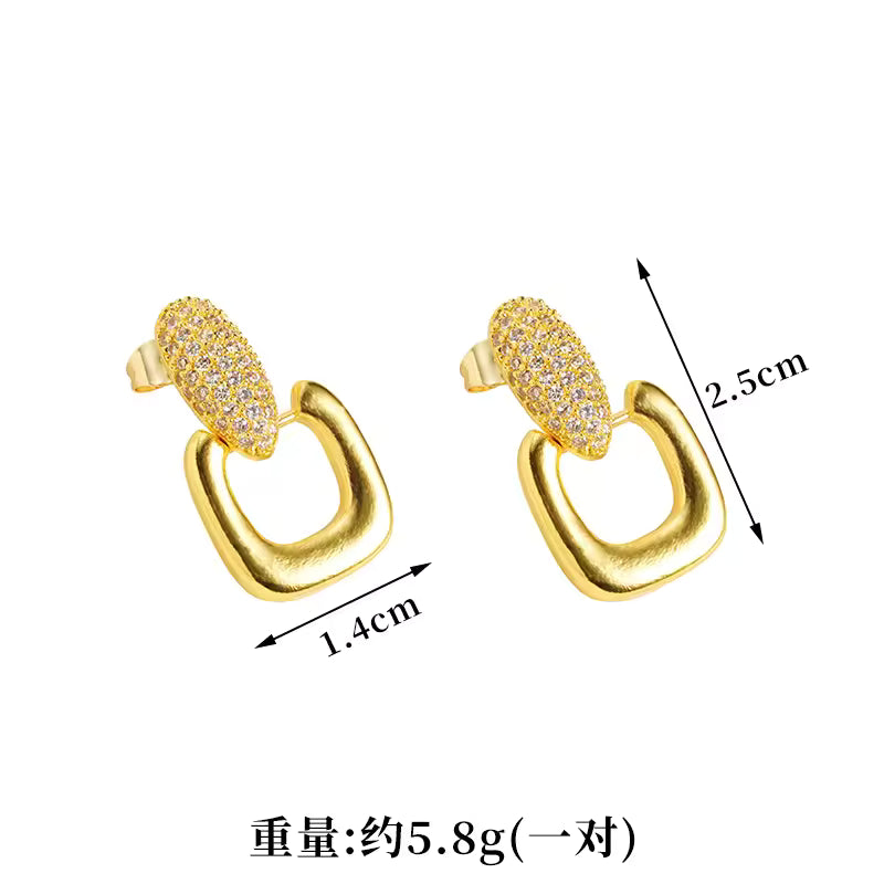 Crystal Link Drop Earrings Available in Silver & Gold