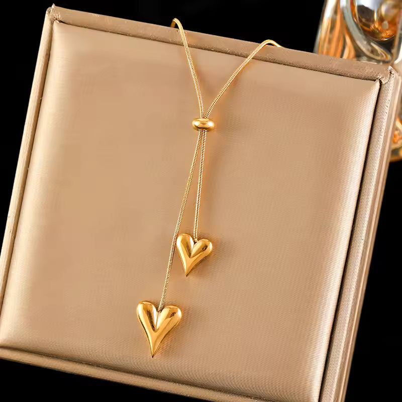 Golden Double Heart Chain Necklace