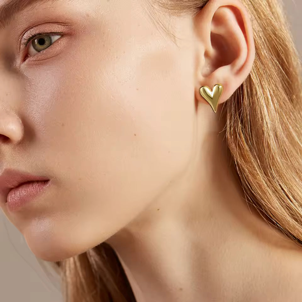 Gold Heart Stud Earrings