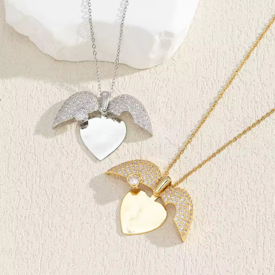 Golden Heart Necklace with Rhinestone Detail and Hidden Heart