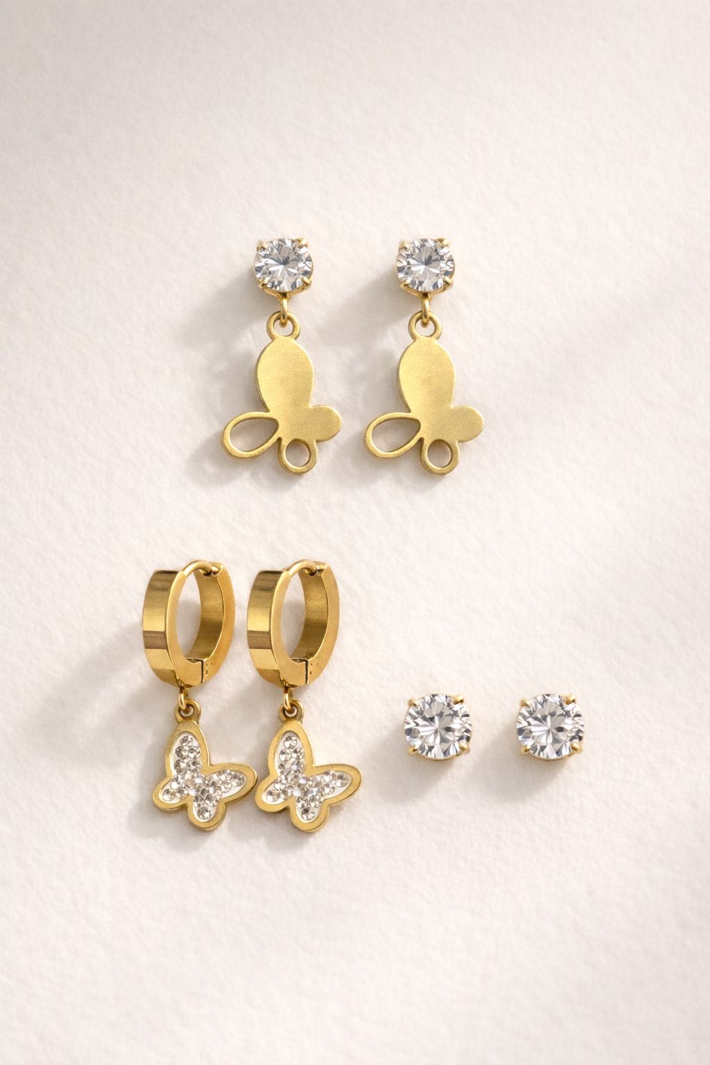 Gold Butterfly 3-Pair Earring Set