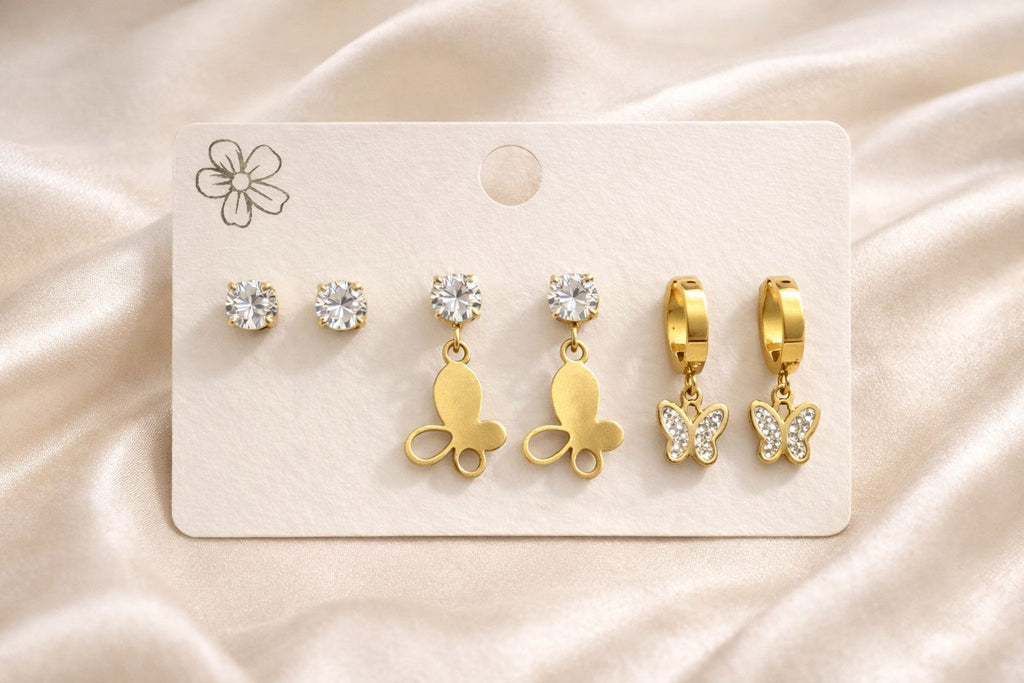 Gold Butterfly 3-Pair Earring Set
