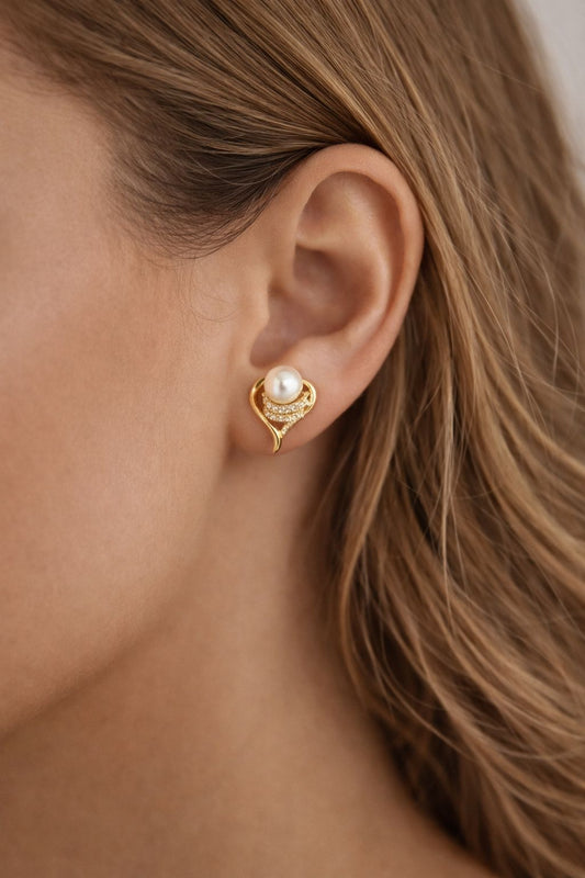 Pearl Heart Stud Earrings