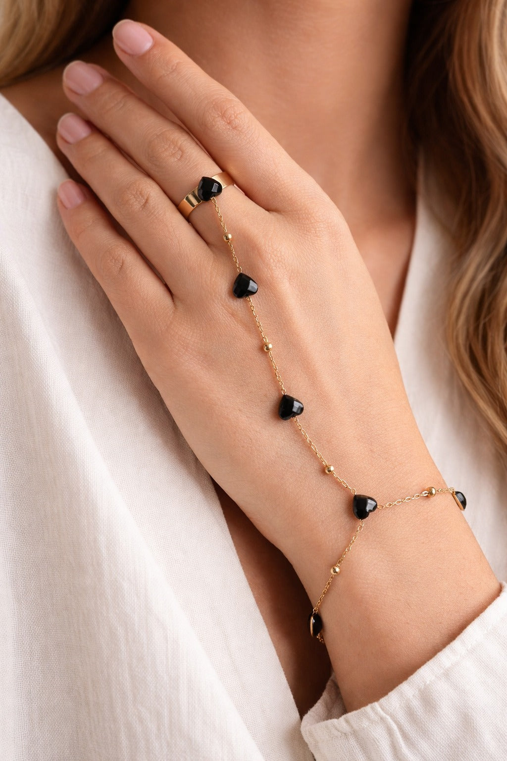 Black Charm Hand Bracelet Ring Chain