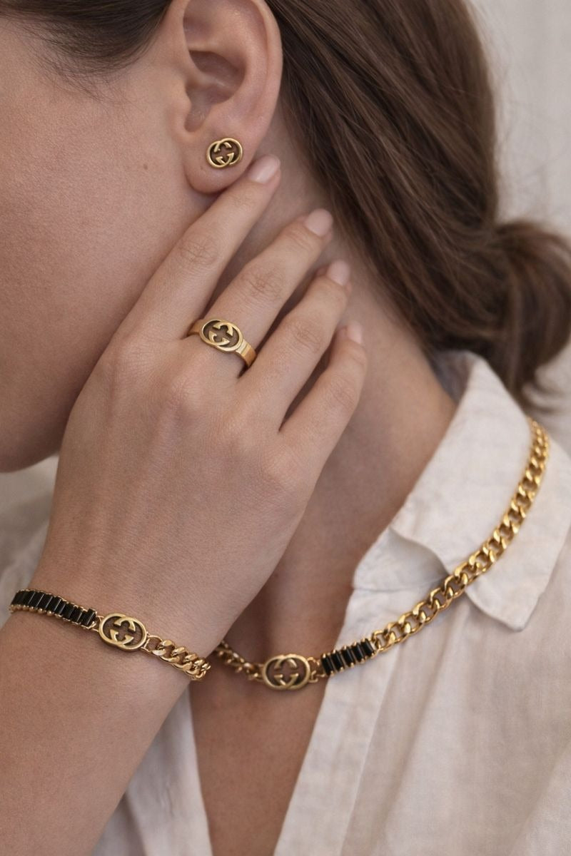 Luxury-Inspired Necklace, Bracelet & Earrings Set with Matching Ear Studs