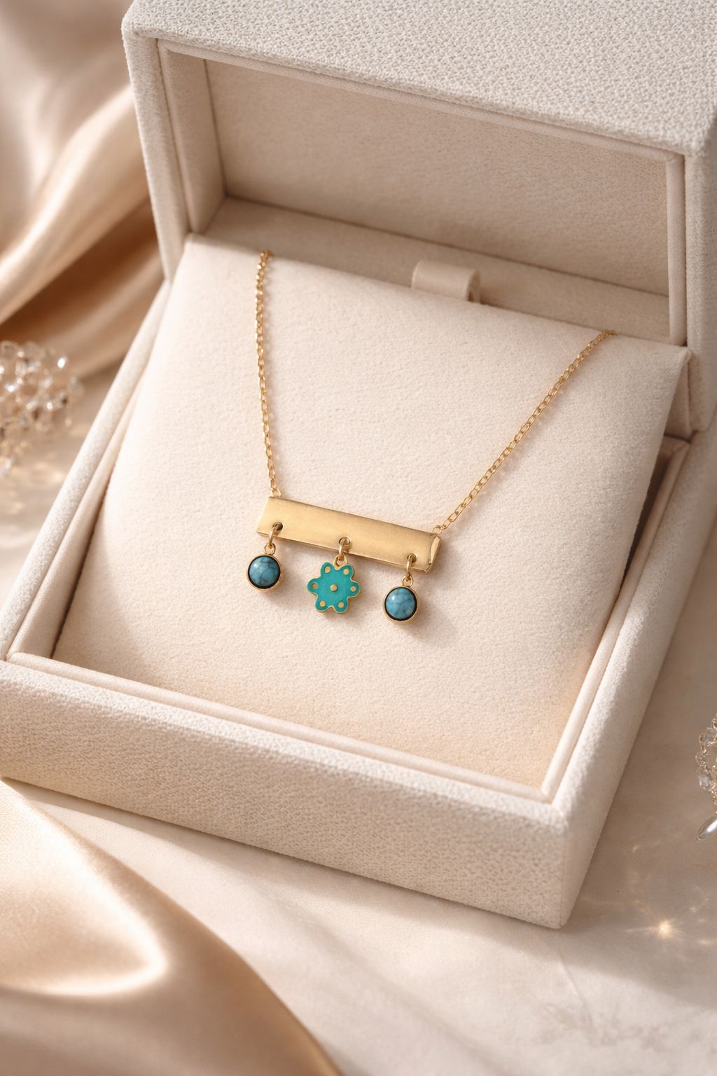 Gold Pendant Necklace with Turquoise Accents