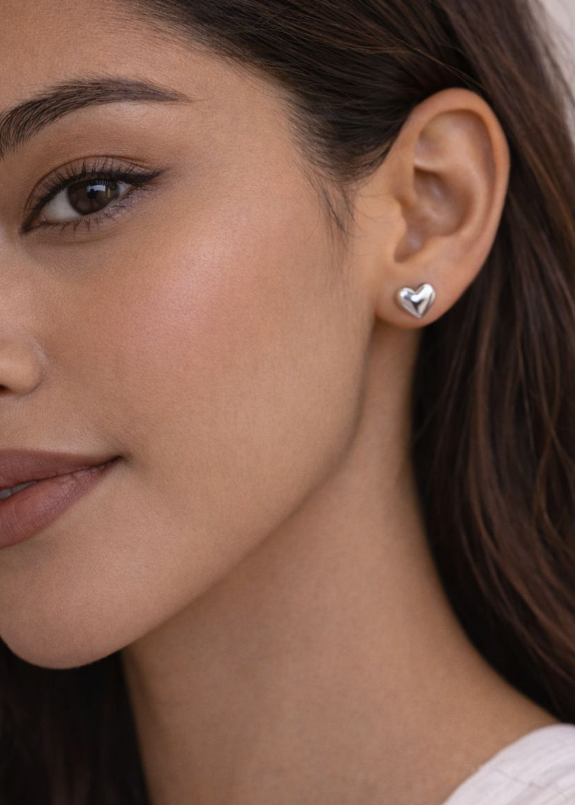 Silver Heart Stud Earrings