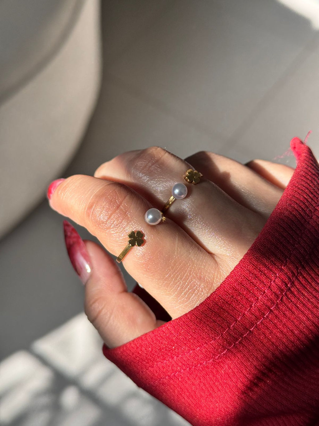 Gold Metal Ring with Pearl & Charms