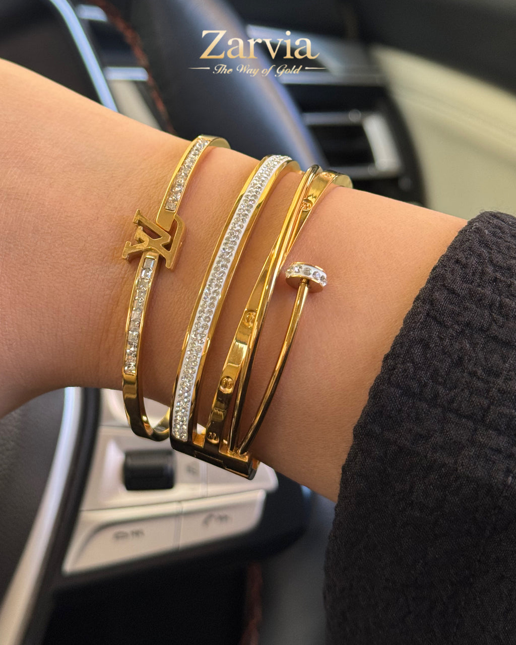 Premium L-V & Crystal-Studded Bracelet Set