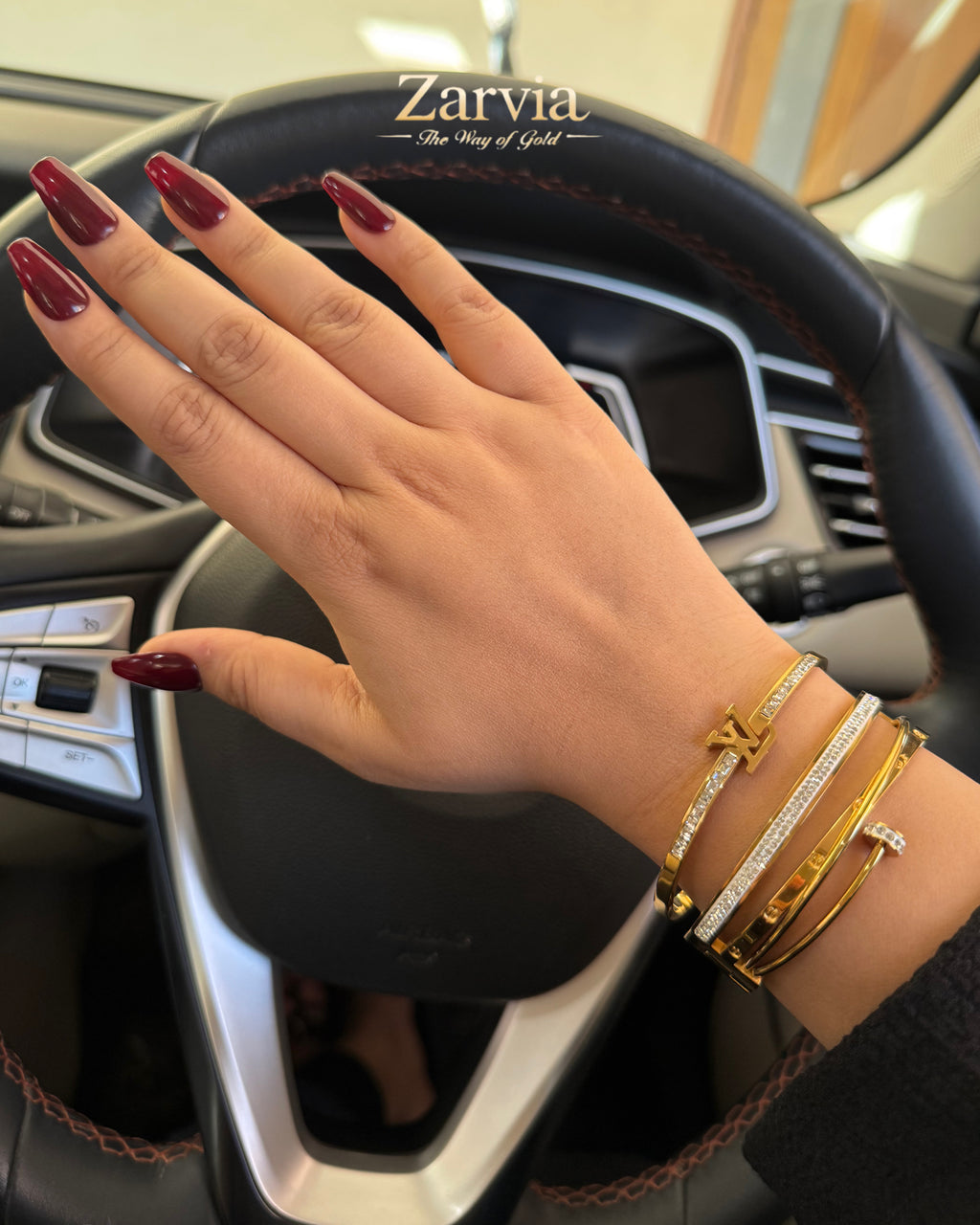 Premium L-V & Crystal-Studded Bracelet Set