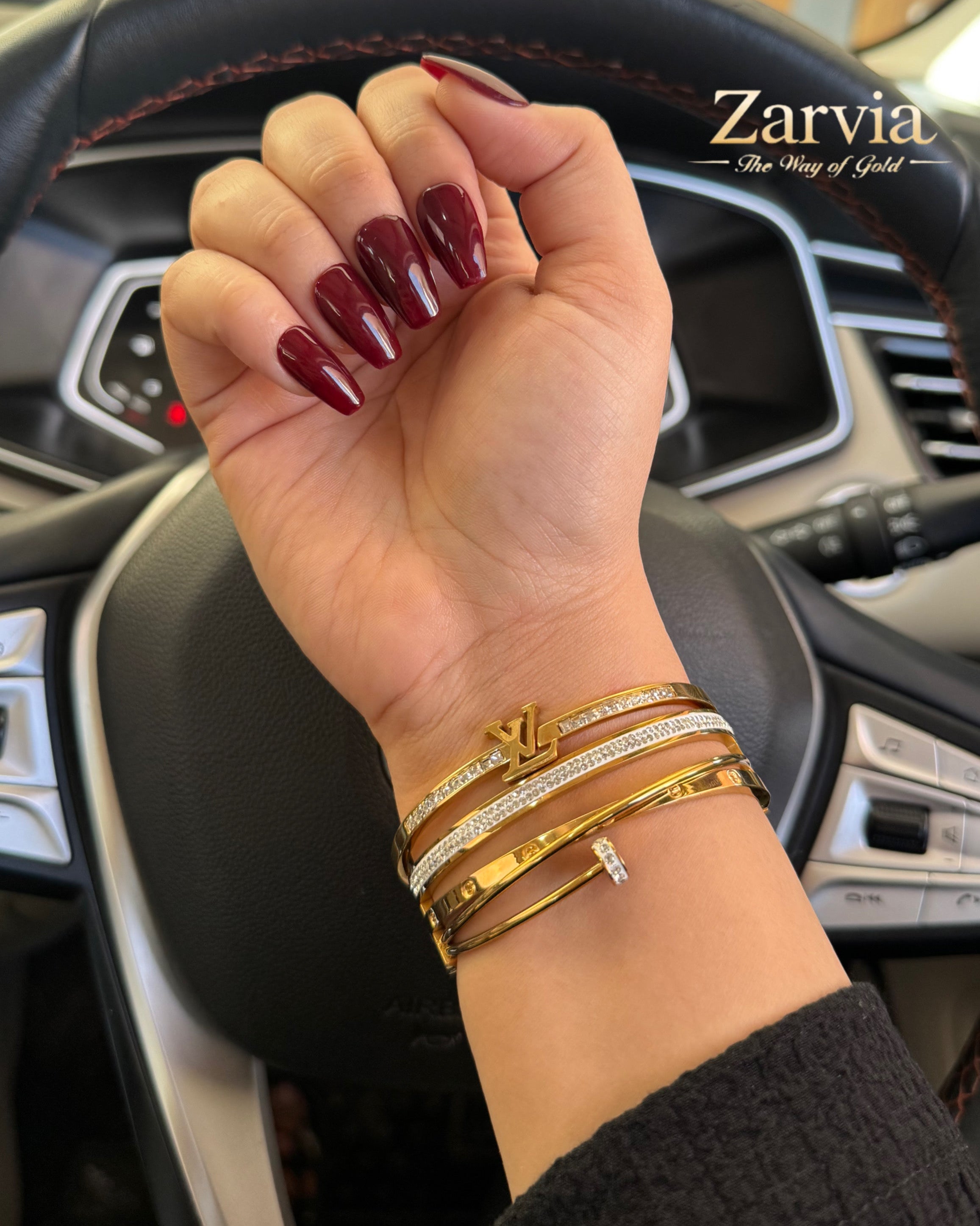 Premium L-V & Crystal-Studded Bracelet Set