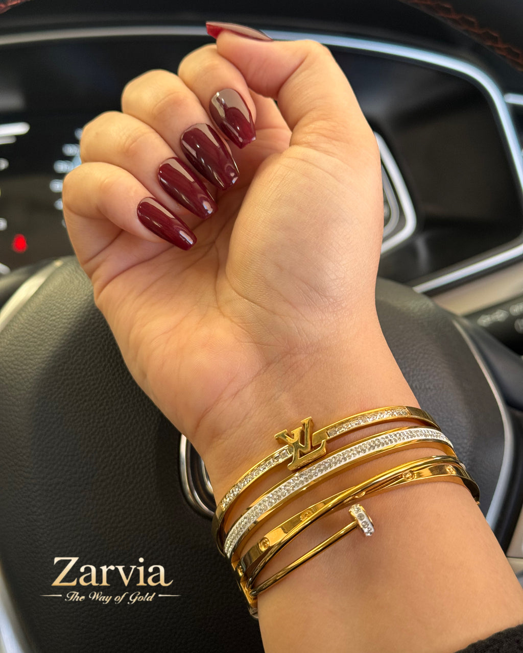 Premium L-V & Crystal-Studded Bracelet Set