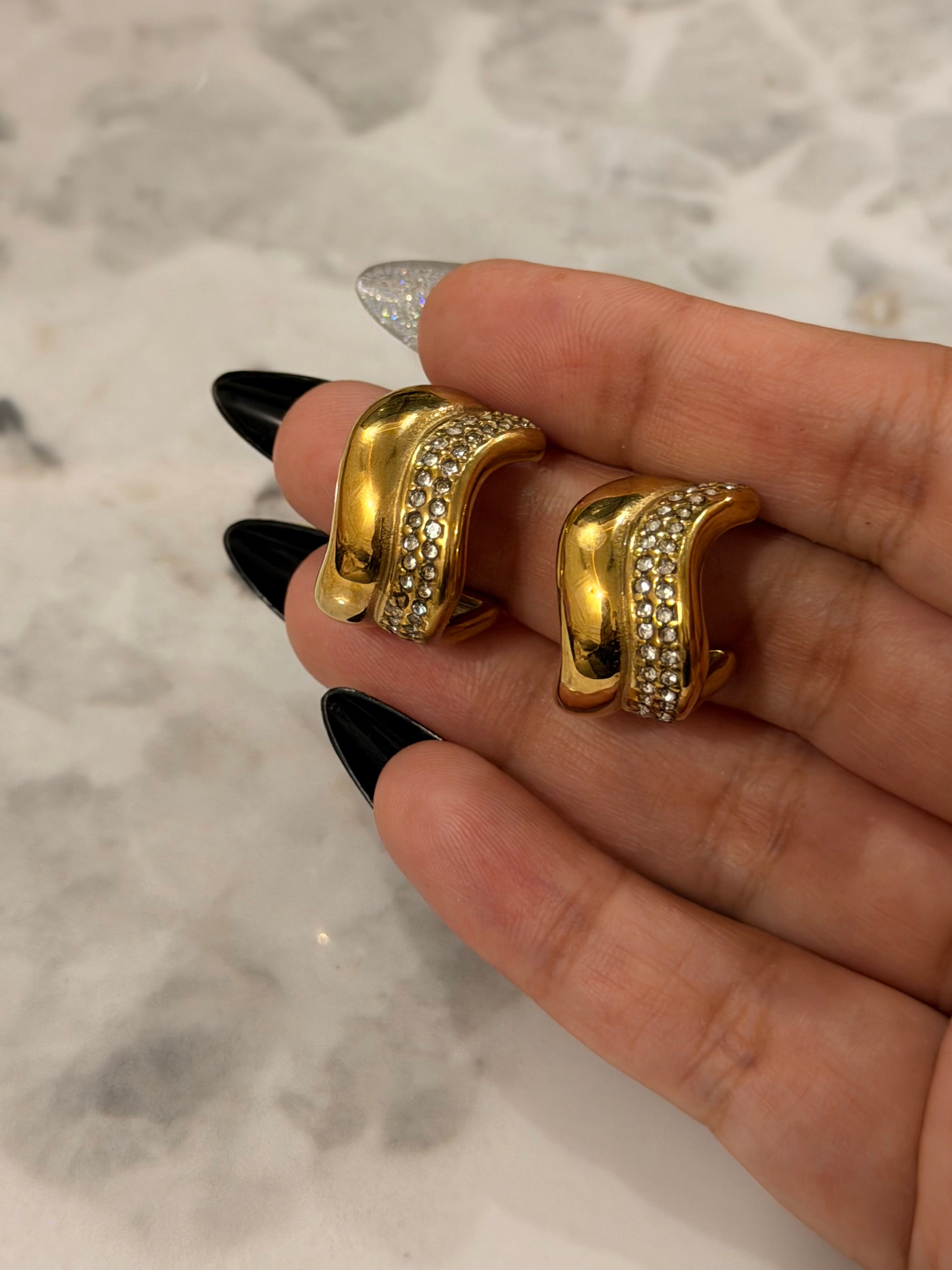 Elegant Gold Curved Earrings with Crystal Detailing