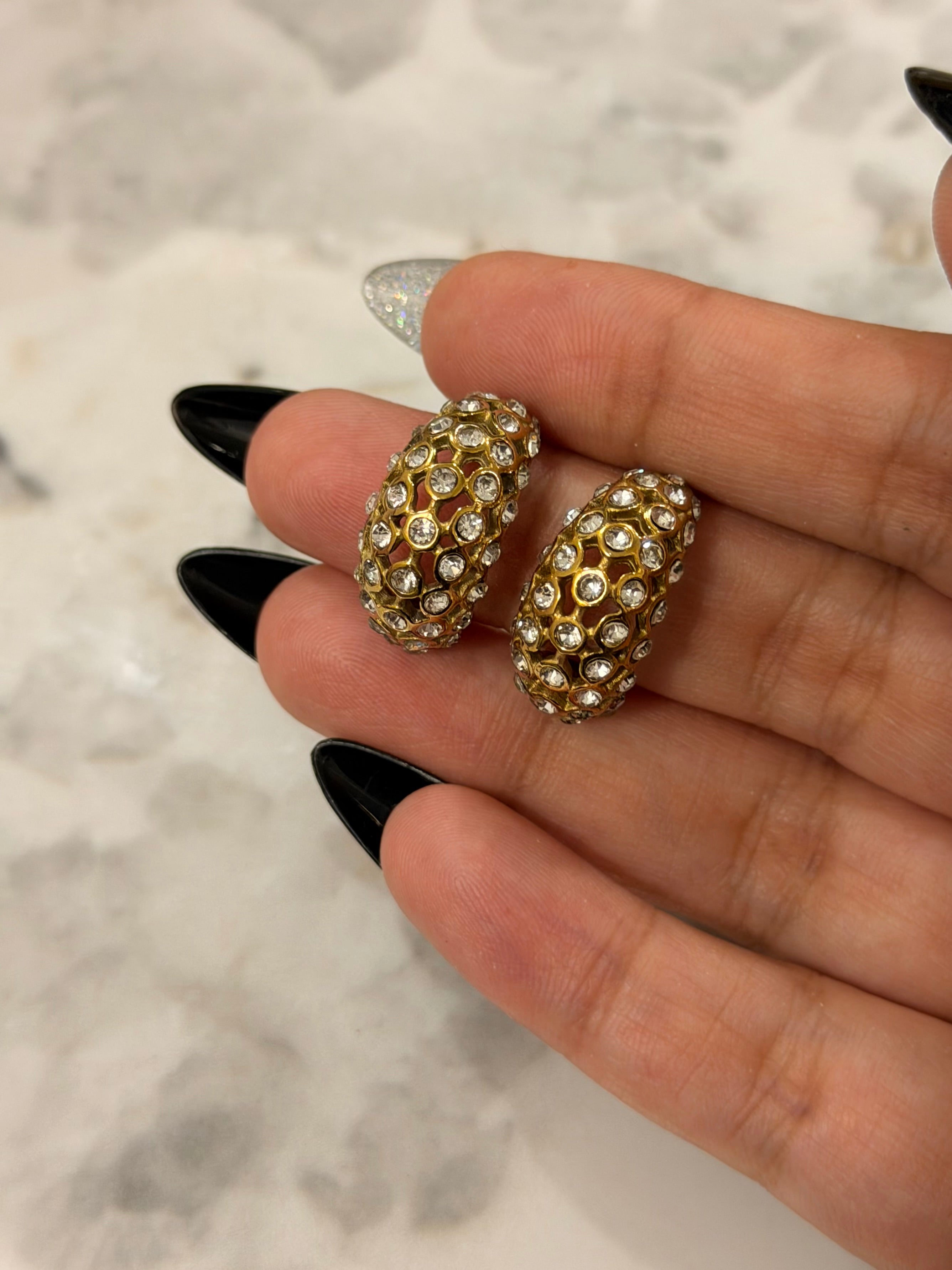 Gold Crystal-Studded Hoop Earrings