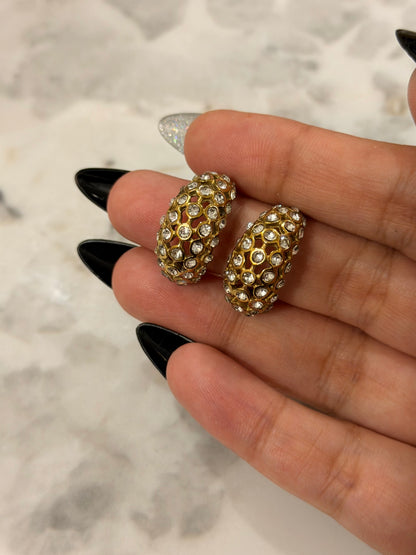 Gold Crystal-Studded Hoop Earrings