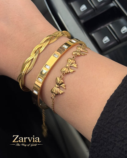 Trendy Trio: Braided, Crystal & Bow Bracelet Set
