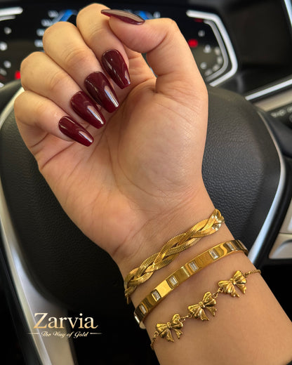 Trendy Trio: Braided, Crystal & Bow Bracelet Set