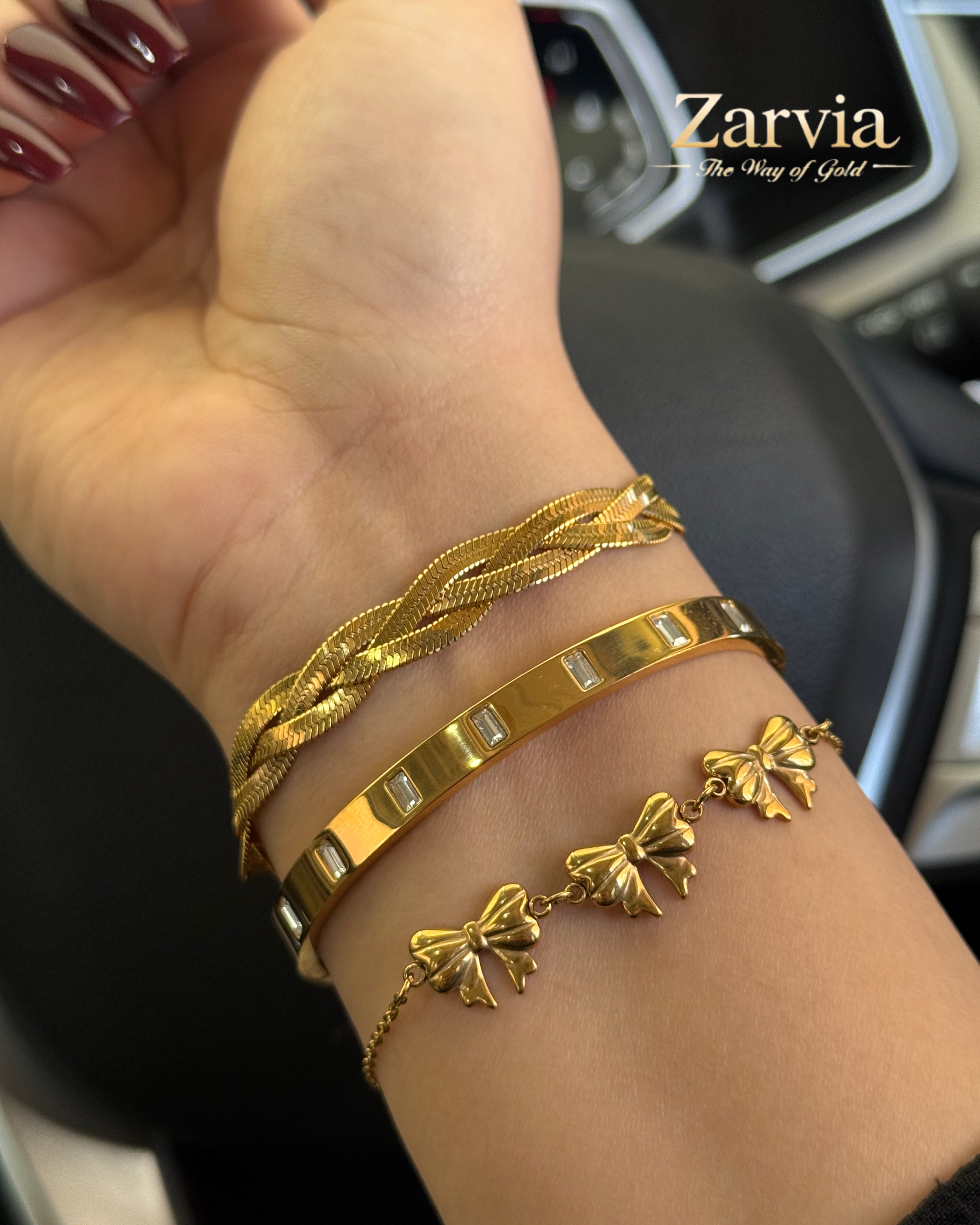 Trendy Trio: Braided, Crystal & Bow Bracelet Set