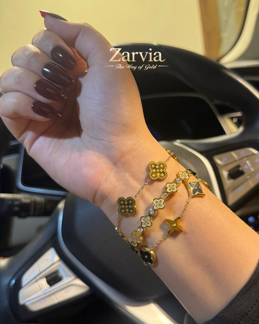 Super Luxury Trio: Golden Clover Bracelet Set