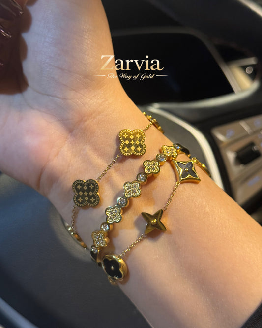 Super Luxury Trio: Golden Clover Bracelet Set